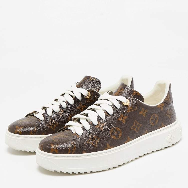 Pre Owned Louis Vuitton Brown Monogram Canvas Time Out Lace Up Sneakers Size 40