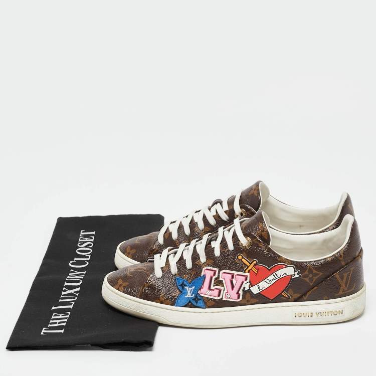 Pre Owned Louis Vuitton Monogram Canvas LV Black Heart Sneakers Size 38
