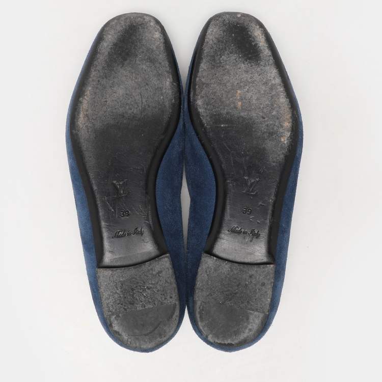 Pre Owned Louis Vuitton Blue Suede Embellished Loafers Size 39