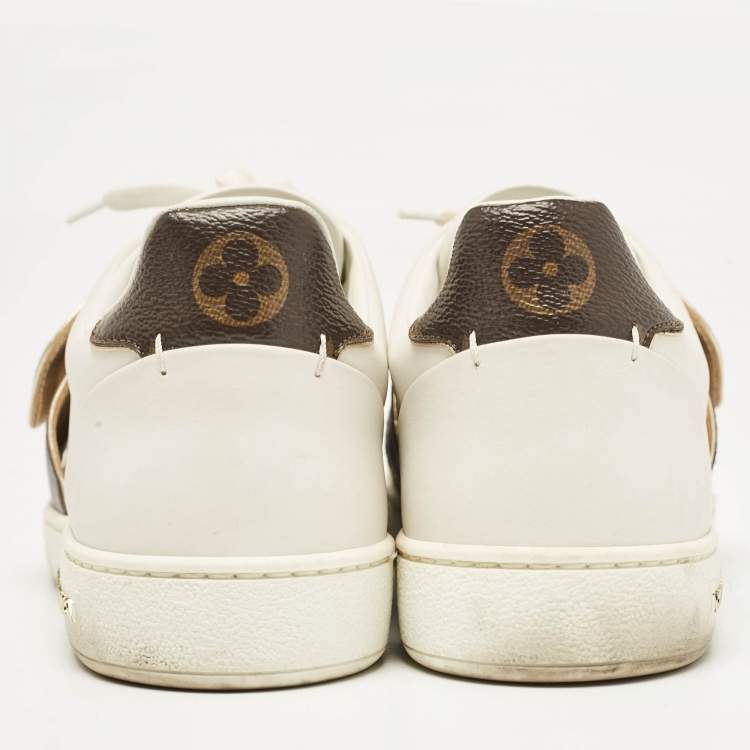 Pre Owned Louis Vuitton White Leather and Monogram Canvas Frontrow Sneakers Size 37