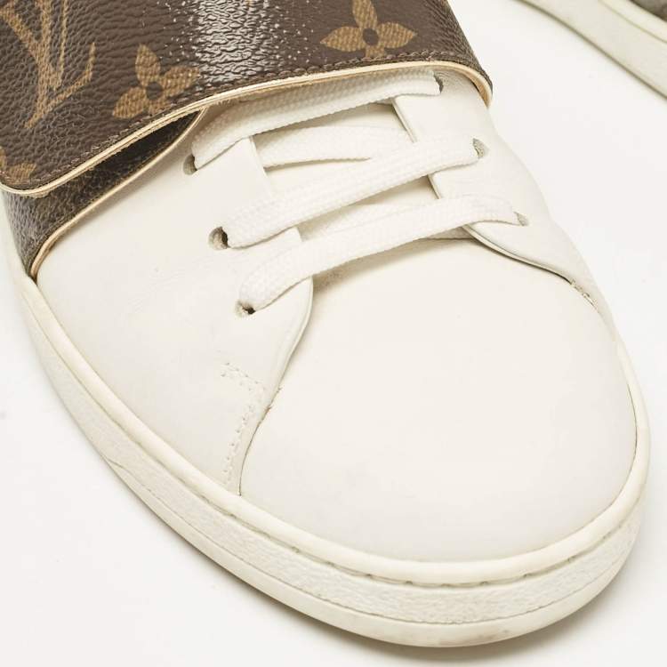 Pre Owned Louis Vuitton White Leather and Monogram Canvas Frontrow Sneakers Size 37