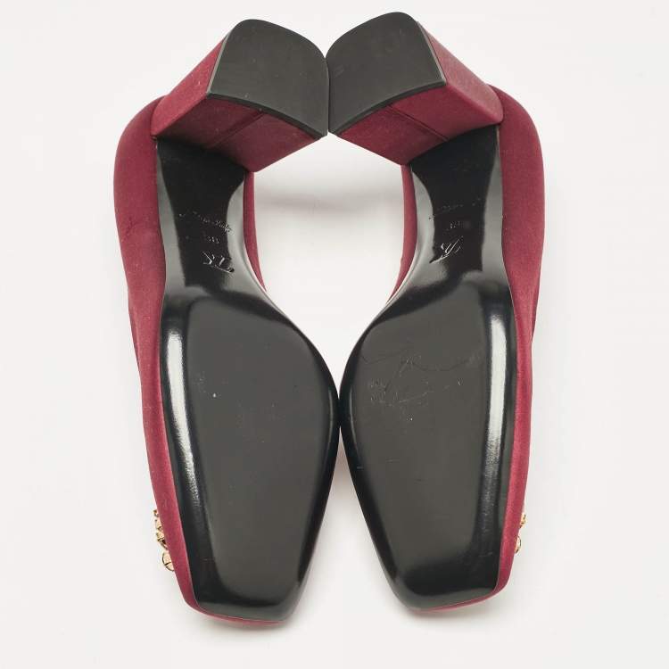 Pre Owned Louis Vuitton Burgundy Satin Crystal Embellished Madeleine Pumps Size 38