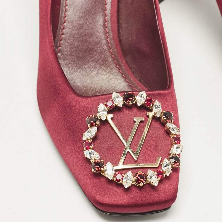 Pre Owned Louis Vuitton Burgundy Satin Crystal Embellished Madeleine Pumps Size 38
