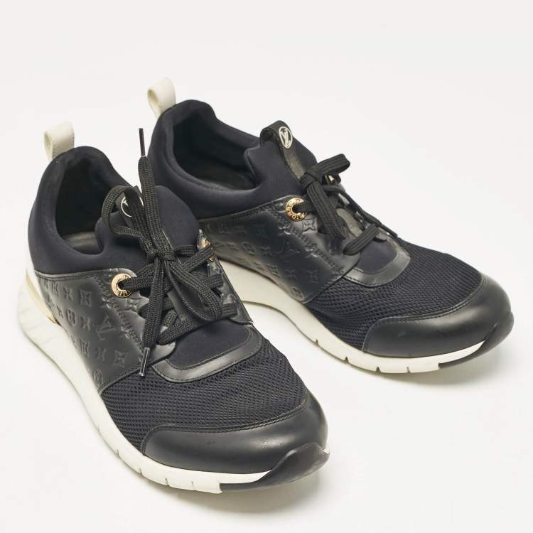 Pre Owned Louis Vuitton Black Mesh and Monogram Leather Aftergame Sneakers Size 38.5