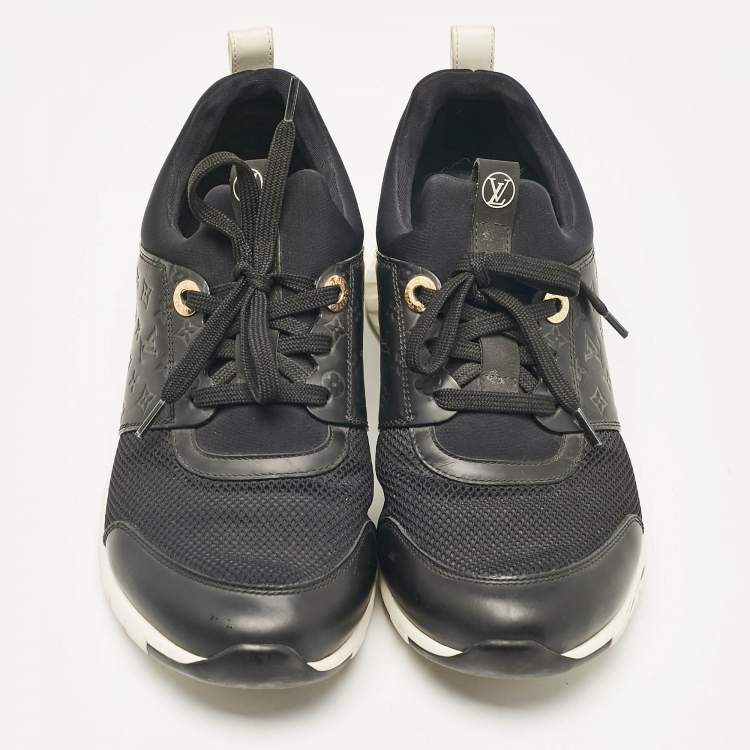 Pre Owned Louis Vuitton Black Mesh and Monogram Leather Aftergame Sneakers Size 38.5