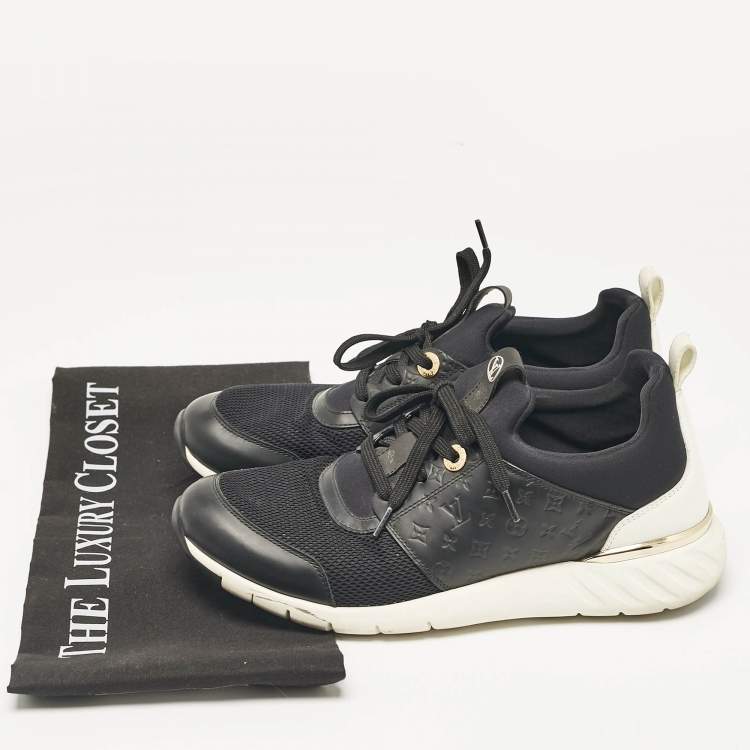 Pre Owned Louis Vuitton Black Mesh and Monogram Leather Aftergame Sneakers Size 38.5