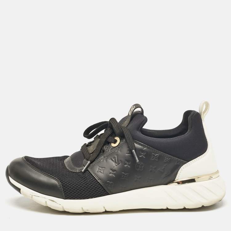 Pre Owned Louis Vuitton Black Mesh and Monogram Leather Aftergame Sneakers Size 38.5