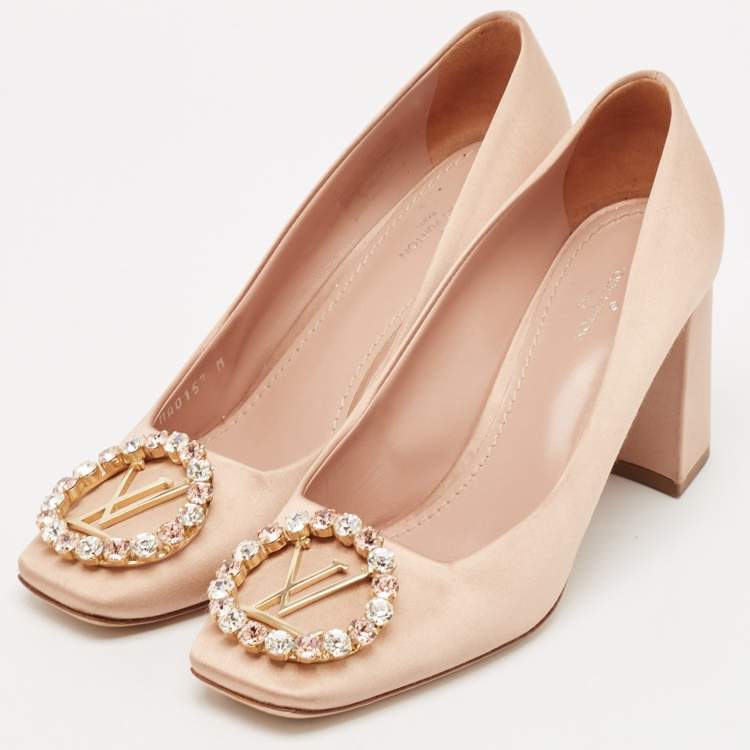 Pre Owned Louis Vuitton Beige Madeleine Block Heel Pumps Size 37.5