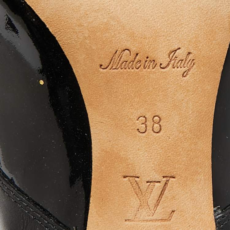 Pre Owned Louis Vuitton Black/Brown Leather and Patent Leather Ankle Length Boots Size 38