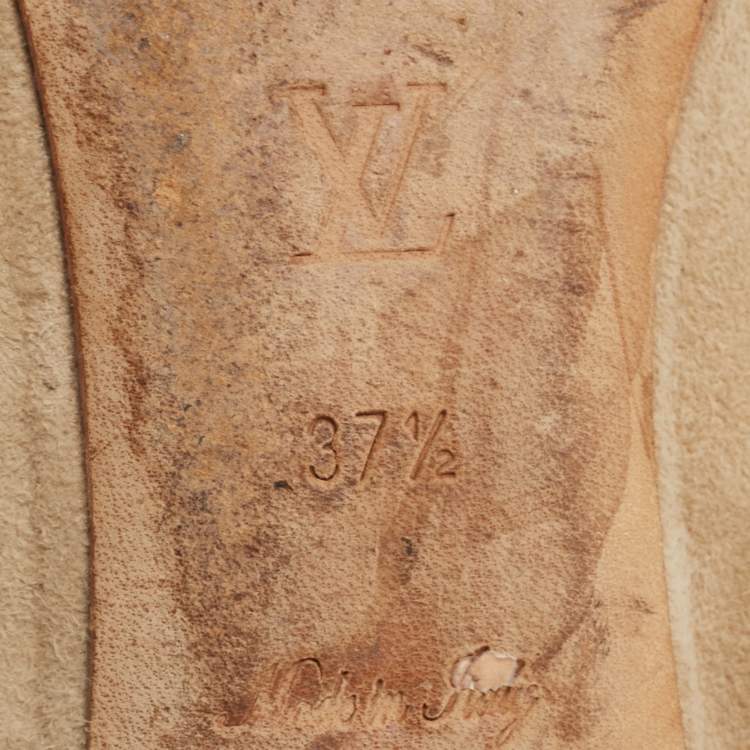 Pre Owned Louis Vuitton Beige Patent Leather and Suede Elba Ballet Flats Size 37.5