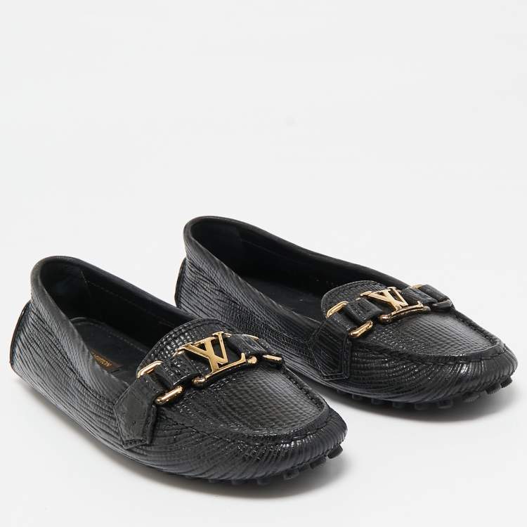 Pre Owned Louis Vuitton Black Leather Oxford Slip On Loafers Size 36