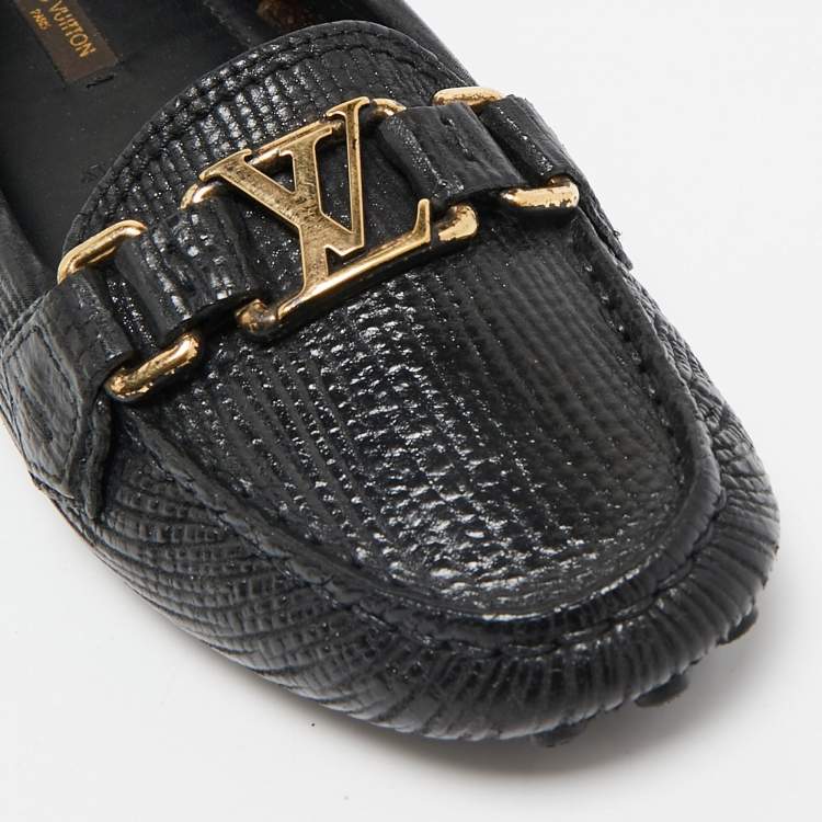 Pre Owned Louis Vuitton Black Leather Oxford Slip On Loafers Size 36