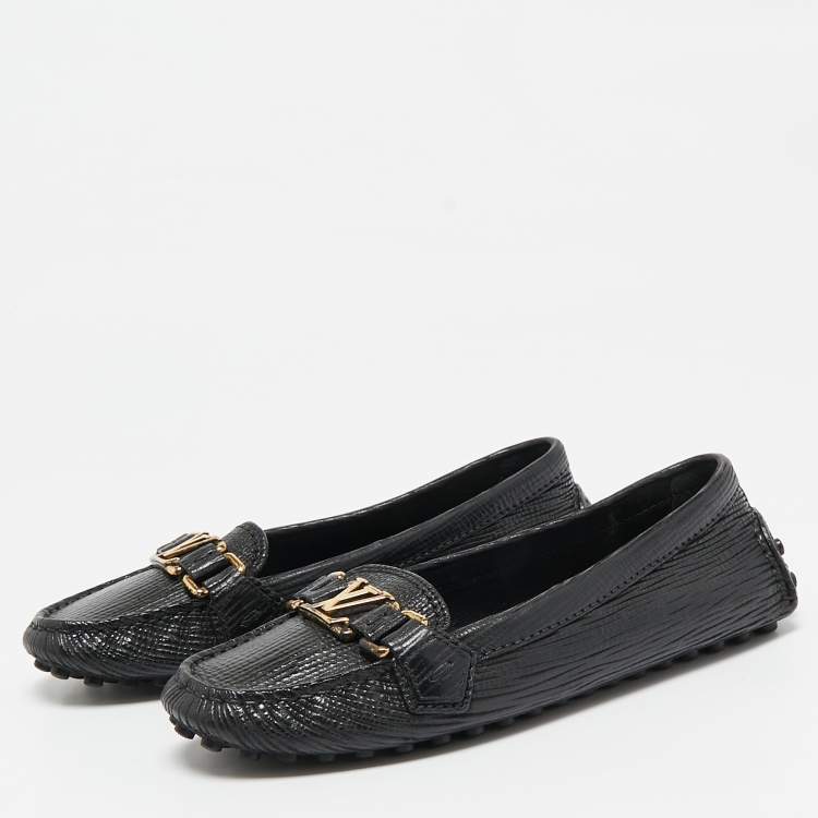 Pre Owned Louis Vuitton Black Leather Oxford Slip On Loafers Size 36