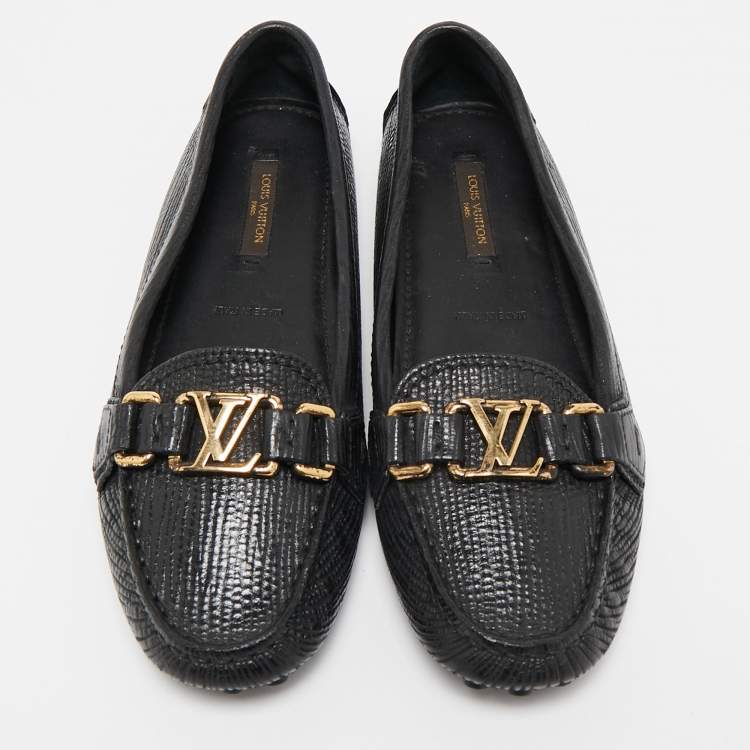 Pre Owned Louis Vuitton Black Leather Oxford Slip On Loafers Size 36