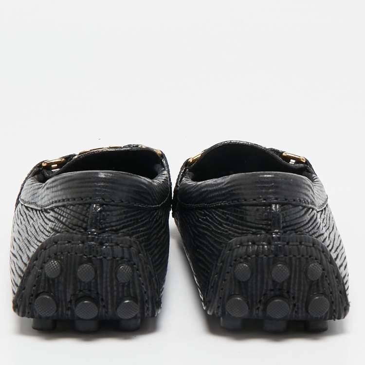 Pre Owned Louis Vuitton Black Leather Oxford Slip On Loafers Size 36