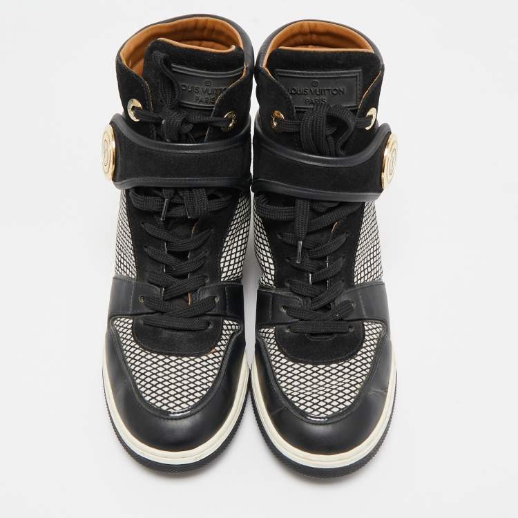 Pre Owned Louis Vuitton Black Leather and Fabric Postmark Wedge Sneakers Size 37.5