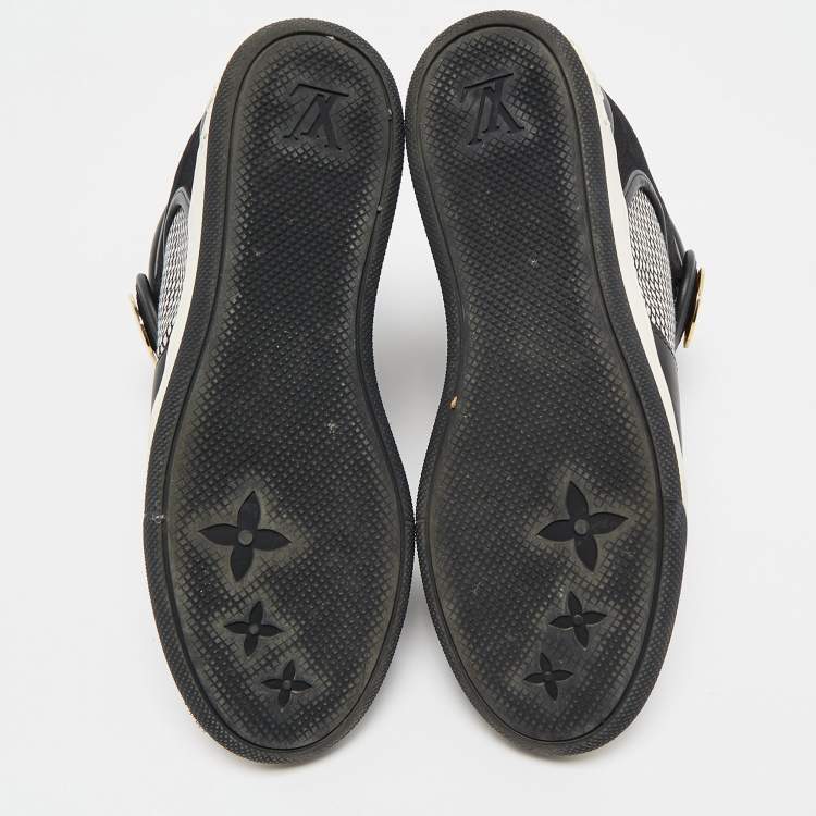 Pre Owned Louis Vuitton Black Leather and Fabric Postmark Wedge Sneakers Size 37.5