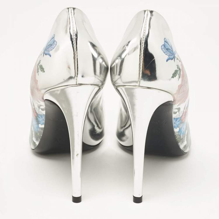 Pre Owned Louis Vuitton Silver Patent Leather Chérie Pointed Toe Pumps Size 38.5