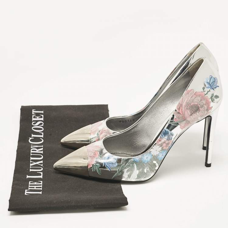 Pre Owned Louis Vuitton Silver Patent Leather Chérie Pointed Toe Pumps Size 38.5