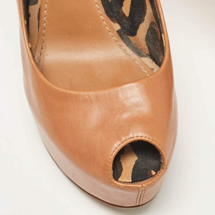 Pre Owned Louis Vuitton Brown Leather Oh Really! Peep Toe Platform Pumps Size 37.5