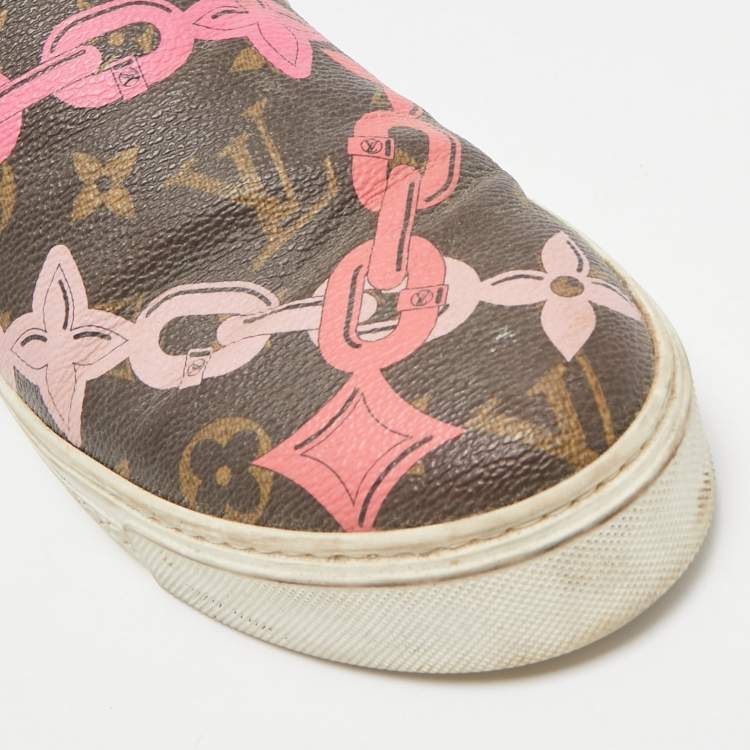 Pre Owned Louis Vuitton Brown Chain Print Monogram Canvas Harbor Sneakers Size 39