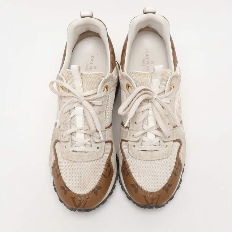 Pre Owned Louis Vuitton White Leather And Mesh Monogram Reverse Run Away Sneakers Size 38