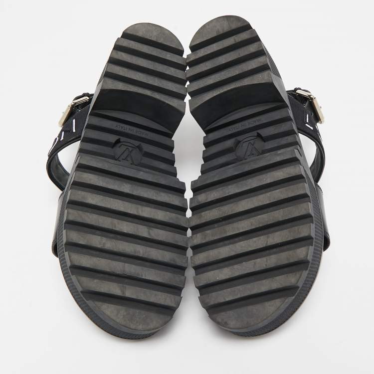 Pre Owned Louis Vuitton Black Leather Platform Laureate Slingback Sandals Size 38