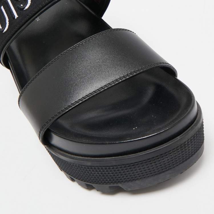 Pre Owned Louis Vuitton Black Leather Platform Laureate Slingback Sandals Size 38