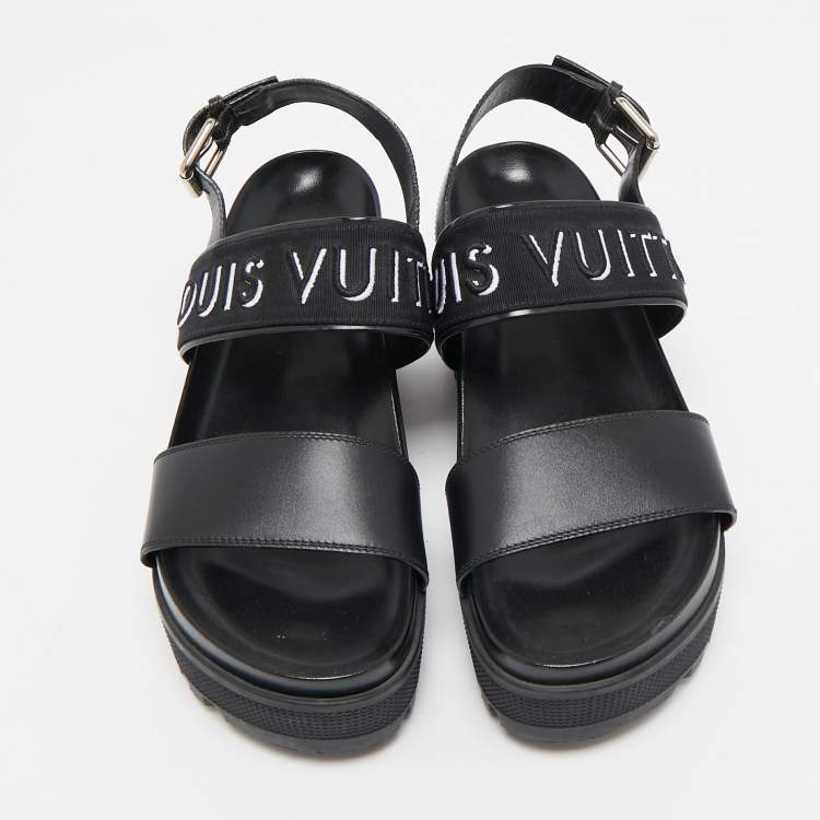 Pre Owned Louis Vuitton Black Leather Platform Laureate Slingback Sandals Size 38