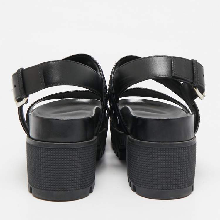 Pre Owned Louis Vuitton Black Leather Platform Laureate Slingback Sandals Size 38