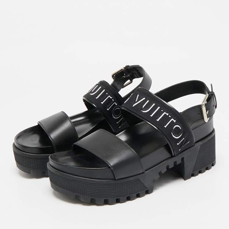 Pre Owned Louis Vuitton Black Leather Platform Laureate Slingback Sandals Size 38