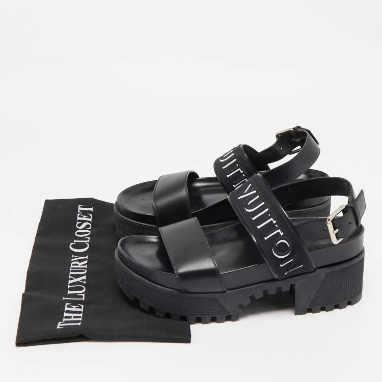 Pre Owned Louis Vuitton Black Leather Platform Laureate Slingback Sandals Size 38