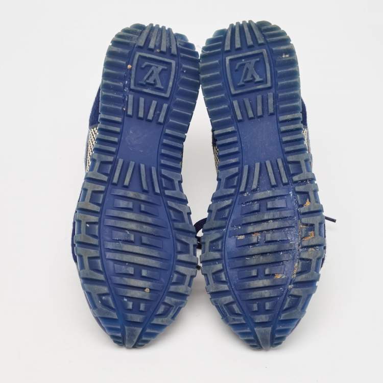 Pre Owned Louis Vuitton Blue/White Leather And Calf Hair Run Away Low Top Sneakers Size 36.5