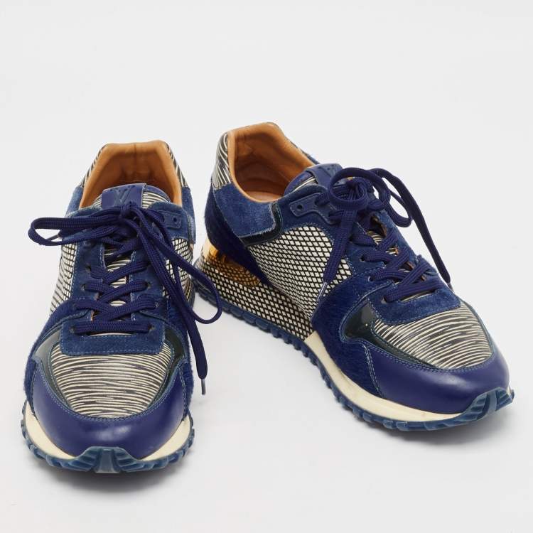 Pre Owned Louis Vuitton Blue/White Leather And Calf Hair Run Away Low Top Sneakers Size 36.5
