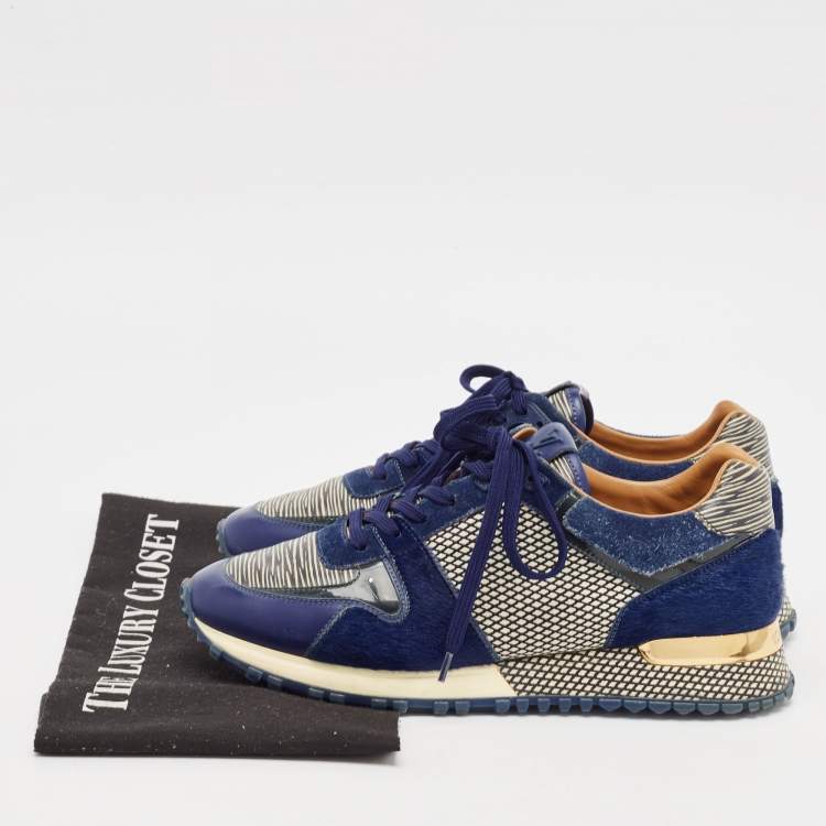 Pre Owned Louis Vuitton Blue/White Leather And Calf Hair Run Away Low Top Sneakers Size 36.5