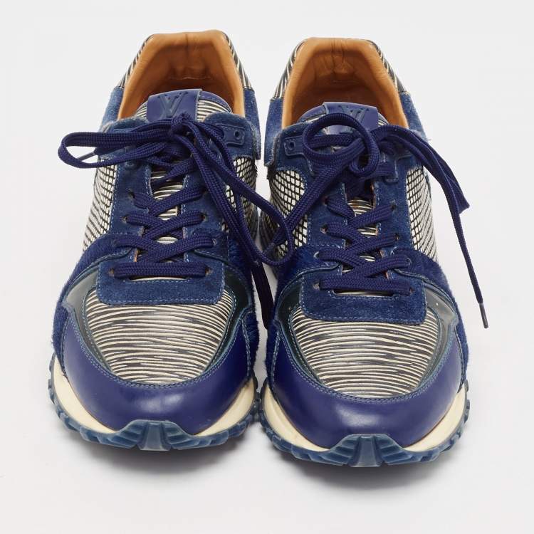 Pre Owned Louis Vuitton Blue/White Leather And Calf Hair Run Away Low Top Sneakers Size 36.5