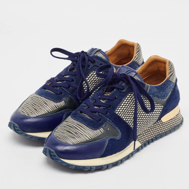 Pre Owned Louis Vuitton Blue/White Leather And Calf Hair Run Away Low Top Sneakers Size 36.5