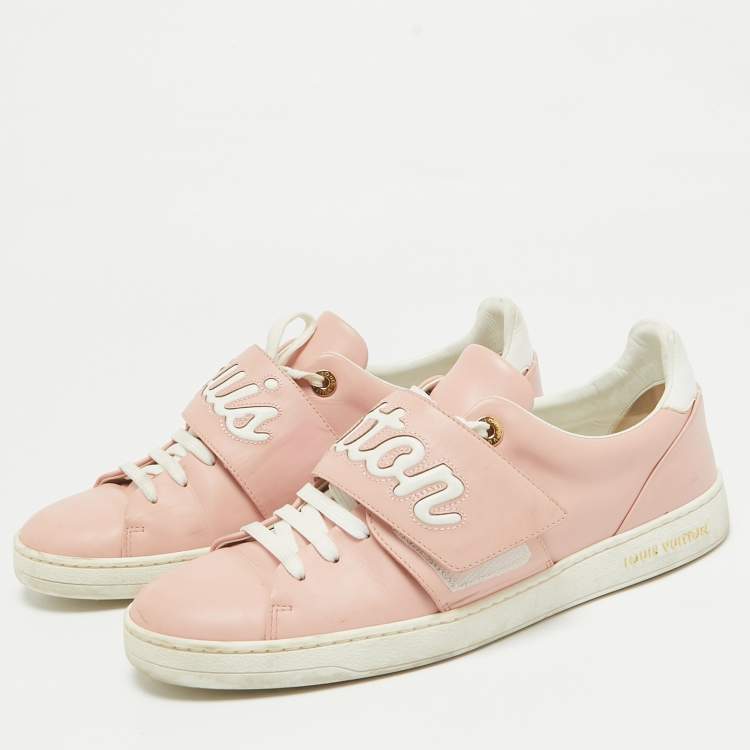 Pre Owned Louis Vuitton Pink Leather Frontrow Low Top Sneakers Size 39.5