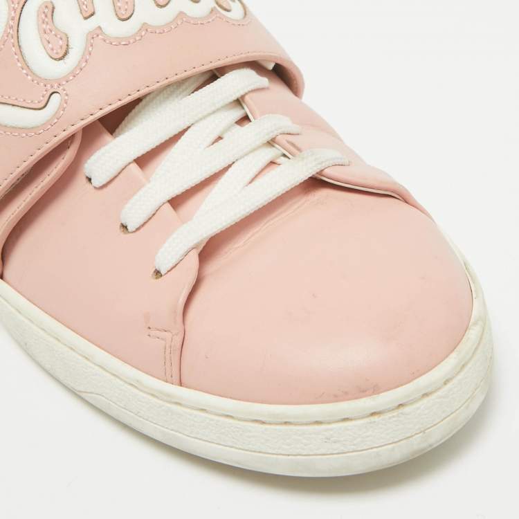 Pre Owned Louis Vuitton Pink Leather Frontrow Low Top Sneakers Size 39.5