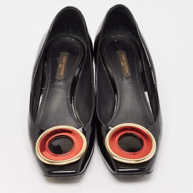 Pre Owned Louis Vuitton Black Patent Leather Block Heel Pumps Size 37