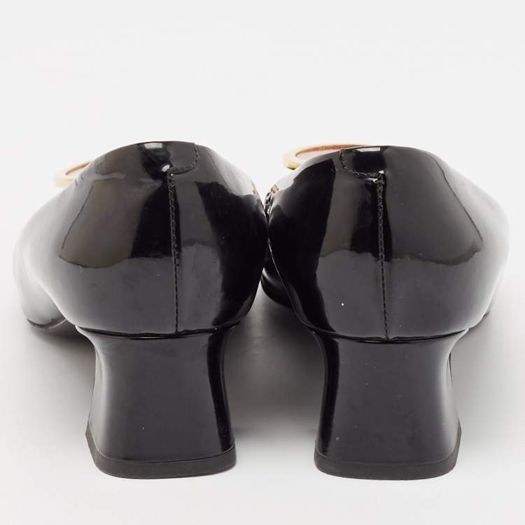 Pre Owned Louis Vuitton Black Patent Leather Block Heel Pumps Size 37