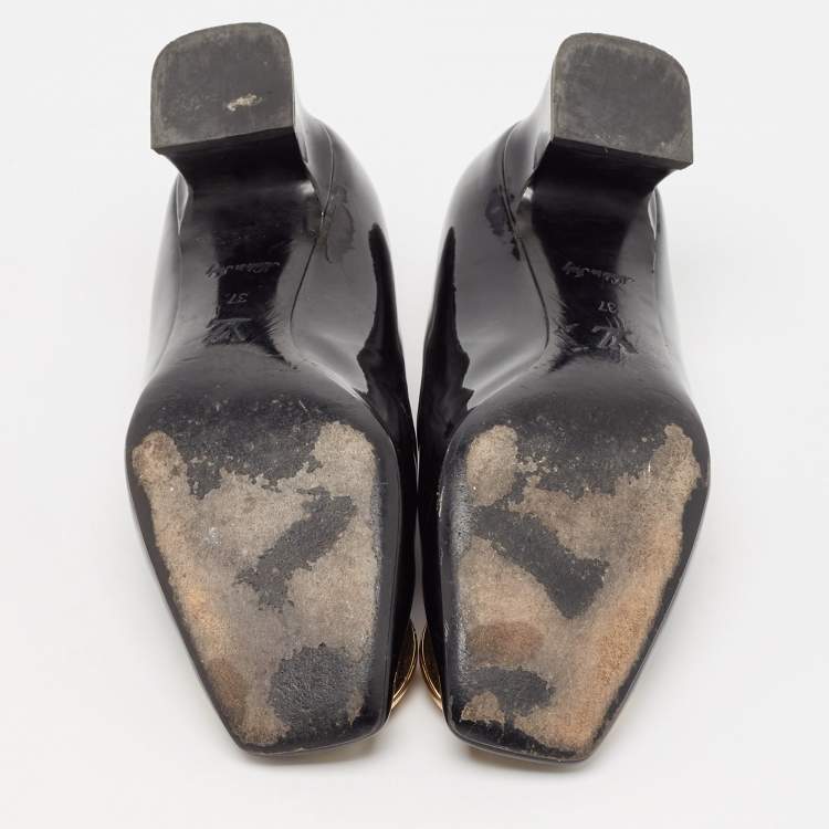 Pre Owned Louis Vuitton Black Patent Leather Block Heel Pumps Size 37