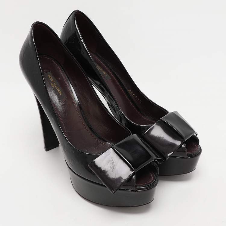 Pre Owned Louis Vuitton Amarante Vernis Monogram Leather Bow Detail Platform Pumps Size 37.5