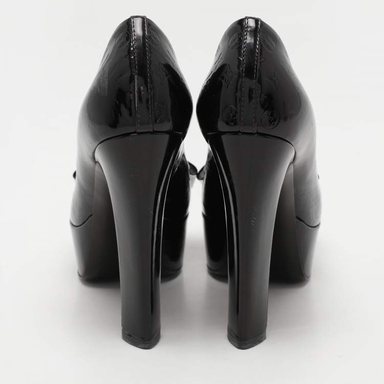 Pre Owned Louis Vuitton Amarante Vernis Monogram Leather Bow Detail Platform Pumps Size 37.5
