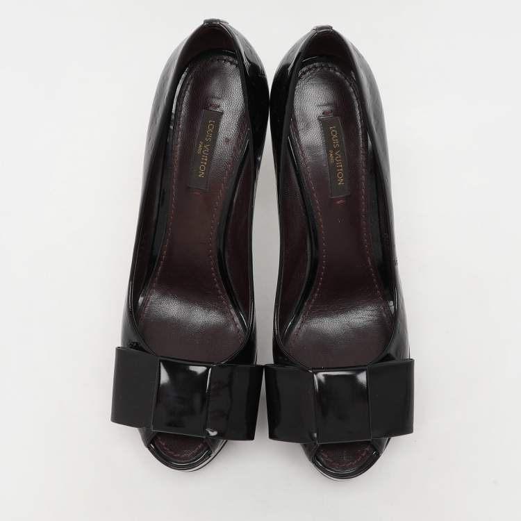 Pre Owned Louis Vuitton Amarante Vernis Monogram Leather Bow Detail Platform Pumps Size 37.5