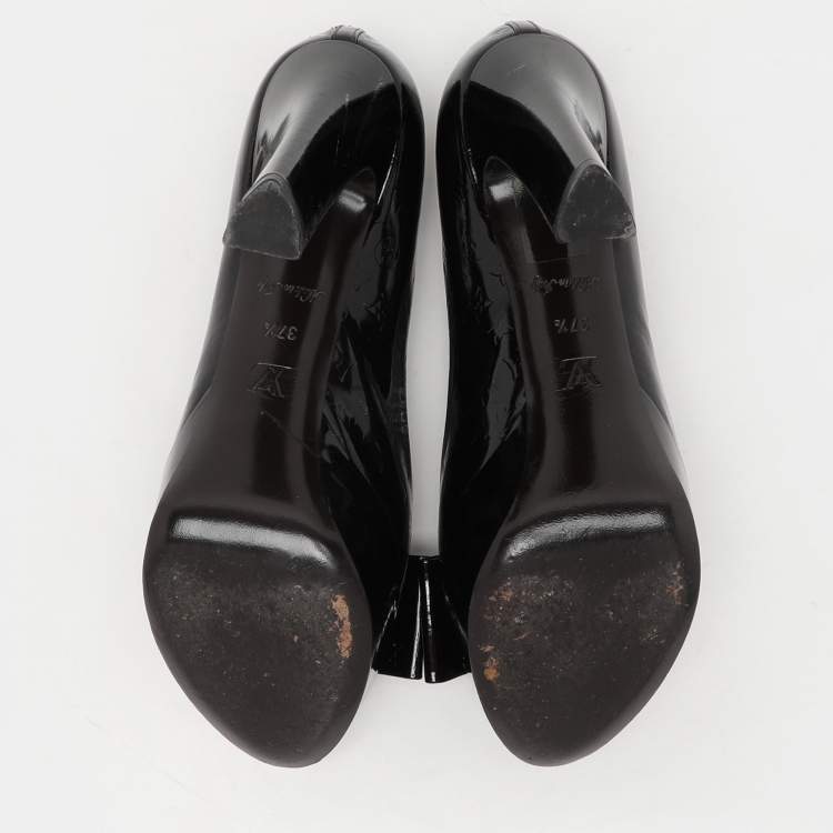 Pre Owned Louis Vuitton Amarante Vernis Monogram Leather Bow Detail Platform Pumps Size 37.5