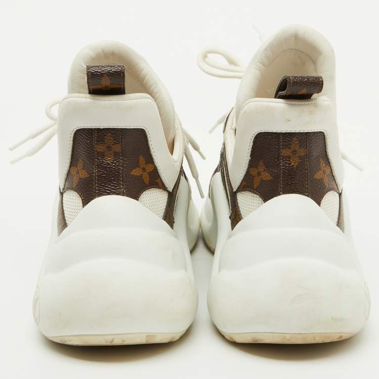 Pre Owned Louis Vuitton White Leather and Monogram Canvas Archlight Sneakers Size 38.5