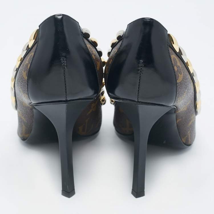 Pre Owned Louis Vuitton Brown Monogram Coated Canvas and Leather Pumps Size 37