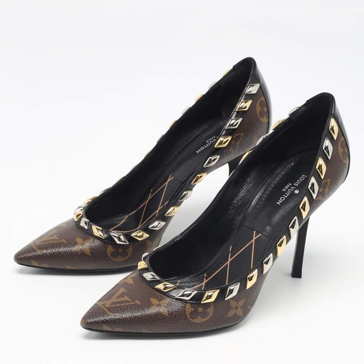 Pre Owned Louis Vuitton Brown Monogram Coated Canvas and Leather Pumps Size 37