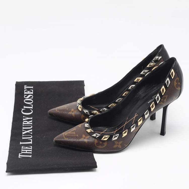 Pre Owned Louis Vuitton Brown Monogram Coated Canvas and Leather Pumps Size 37